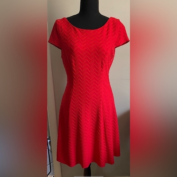 Bisou Bisou Red Short Sleeve Dress - V Neck on Back with Zipper - Picture 1 of 7